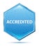 Accredited crystal blue hexagon button