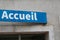 Accueil text sign french on entrance means welcome reception place