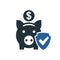 Accumulation money, savings, pig with coin icon and shield, protection and security capital