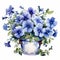 Accurate And Detailed Blue Watercolor Flowers In A Bucket