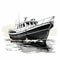 Accurate And Detailed Fishing Boat Sketch In Gray And Black