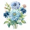 Accurate And Detailed Watercolor Flower Arrangement With Blue Dahlias