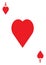 The ace of hearts card in a regular 52 card poker playing deck