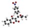 Acenocoumarol anticoagulant drug molecule vitamin K antagonist. 3D rendering. Atoms are represented as spheres with conventional