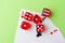 Aces and dice on a green background. copy space