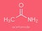 Acetamide ethanamide molecule. Used as plasticizer and industrial solvent. Carcinogenic known to cause cancer. Skeletal.