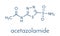 Acetazolamide diuretic drug molecule carbonic anhydrase inhibitor. Skeletal formula.