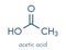 Acetic acid molecule. Vinegar is an aqueous solution of acetic acid. Skeletal formula.