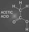 Acetic acid molecule. Vinegar is an aqueous solution of acetic acid. Skeletal formula.