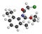 Acetochlor herbicide molecule. 3D rendering. Atoms are represented as spheres with conventional color coding: hydrogen white,.