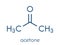 Acetone solvent molecule. Organic solvent used in nail polish remover. Skeletal formula.