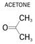 Acetone solvent molecule. Organic solvent used in nail polish remover. Skeletal formula.