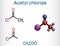 Acetyl chloride molecule. It is acyl chloride, acyl halide. Structural chemical formula and molecule model. Vector