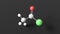 acetyl chloride molecule, molecular structure, acyl chloride, ball and stick 3d model, structural chemical formula with colored