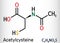 Acetylcysteine, N-acetylcysteine, NAC drug molecule. It is an antioxidant and glutathione inducer. Skeletal chemical