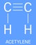 Acetylene or ethyne molecule. Used in oxy-acetylene welding. Skeletal formula.