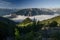 Achen lake covered by morning mist, The Brandenberg Alps, Austria, Europe