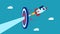 achieve goals. Businesswoman flying with rocket hitting target. vector