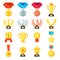 Achievement award, achiever trophy, achievements medal icon. Gold, silver, bronze medals vector icons set