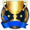 Achievement Award Trophy in Gold with Blue Ribbon