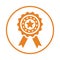 Achievement, label, tag, badge icon. Orange vector sketch.