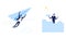 Achieving Goal with Business Man Laying Bricks Building Wall and Flying with Paper Plane Vector Set