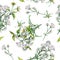 Achillea yarrow, nettle, bidens beggarticks watercolor seamless pattern isolated on white. Medicinal flowers painted