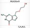 Aciclovir, acyclovir, ACV, antiviral agent, C8H11N5O3 molecule. It is used to treat herpes simplex, Varicella zoster, herpes