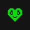 Acid green color heart with big eyes icon. Cartoon heart illustration.