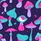 Acid mushrooms seamless pattern. Funny psychedelic objects, colorful distorted forms, trippy 60s retro printing, swanky