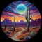 Acid trip desert painting, Trippy desert artwork with cacti, Psychedelic desert landscape