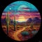 Acid trip desert painting, Trippy desert artwork with cacti, Psychedelic desert landscape