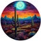 Acid trip desert painting, Trippy desert artwork with cacti, Psychedelic desert landscape