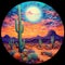 Acid trip desert painting, Trippy desert artwork with cacti, Psychedelic desert landscape