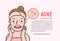 Acne woman cartoon action half body layout banner illustration vector on pink background. Beauty concept