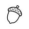 acorn, oak nut, black line vector illustration, autumn season symbol, thick black outline, simple doodle design element