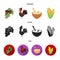 Acorns, corn.arthene puree, festive turkey,Canada thanksgiving day set collection icons in cartoon,black,flat style