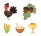 Acorns, corn.arthene puree, festive turkey,Canada thanksgiving day set collection icons in cartoon style vector symbol