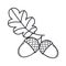 Acorns with leaf. Doodle style. Line art.