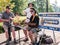 Acoustic band plays at Corvallis Farmers Market, Oregon, spring