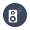 acoustic column and notes icon in badge style. One of music collection icon can be used for UI, UX