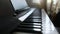 acoustic or digital piano keyboard, black and white piano keys, music equipment