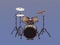 Acoustic drum set on a colored background