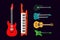 Acoustic electric guitar vector icons set isolated illustration guitars silhouette music concert sound melody retro