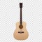 Acoustic guitar 3d render design. Classical string music instrument icon on transparent background