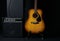 Acoustic guitar black hard case and classic amplifier