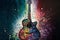 Acoustic guitar, colorful abstract background acryl painting. AI generated