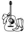 Acoustic guitar and cowboy boots and American hat. Country music Outline vector illustration isolated t shirt design on white