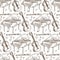 Acoustic guitar, flute and piano musical instruments seamless pattern