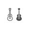 Acoustic guitar line and glyph icon, music and string, instrument sign, vector graphics, a linear pattern
